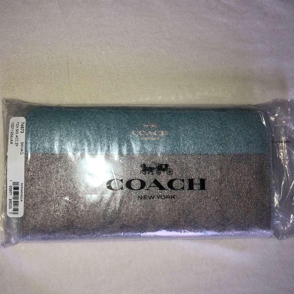 ❌SOLD❌3pc Leather COACH SET Aqua Bag/Wallet/Pouch - Picture 3 of 8